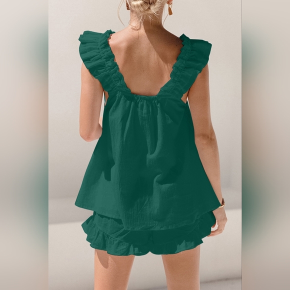 Ruffled Square Neck Top and Shorts Set - Picture 3 of 7